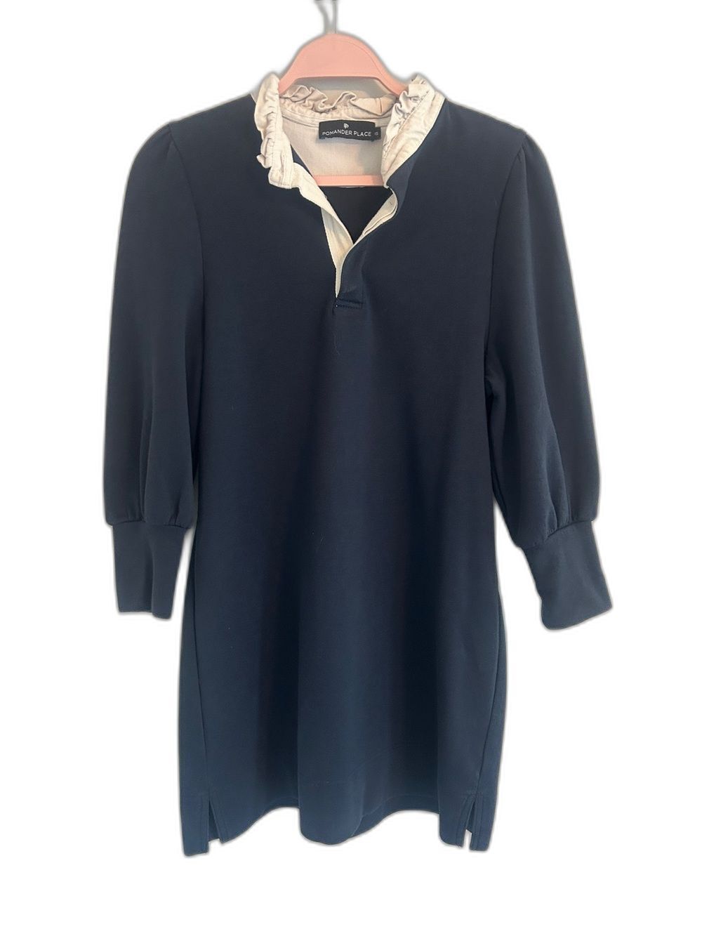 Pomander Place Tuckernuck Charlotte Terry Shirt Dress Navy Ruffle Preppy